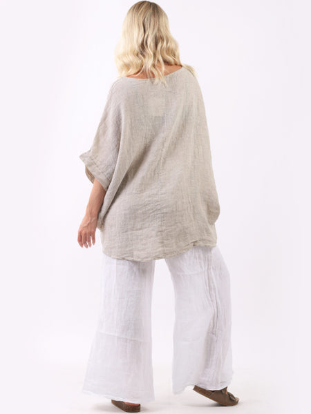 Farida Linen Top Beige