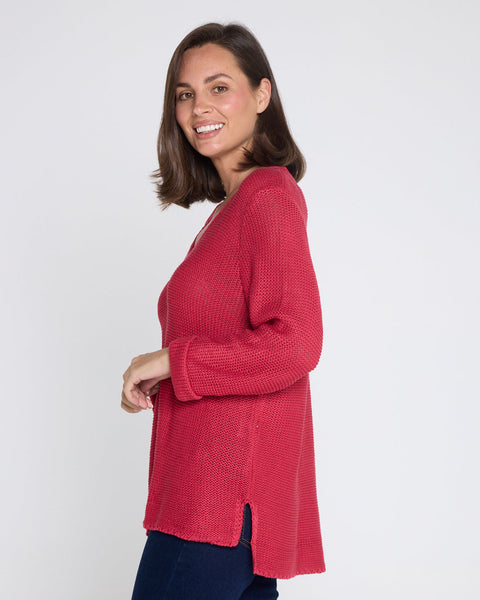 Rana Cotton Knit Top Raspberry Red