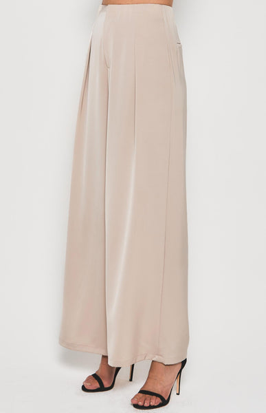 Aurora Wide Leg Satin Pants Beige