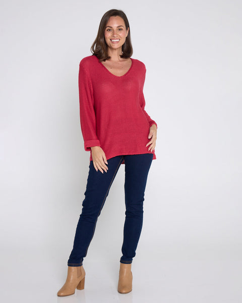 Rana Cotton Knit Top Raspberry Red