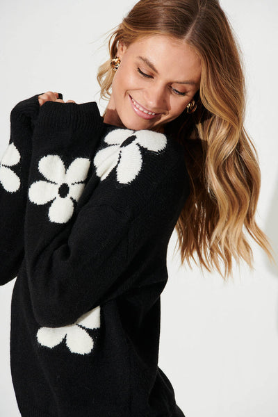 Sally Flower Printed Knit Pullover