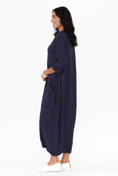 Sally Crinkle Cotton Dress Navy