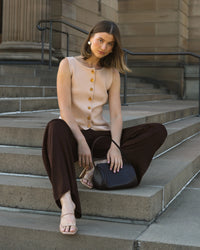 Rose Front Split Vest Beige