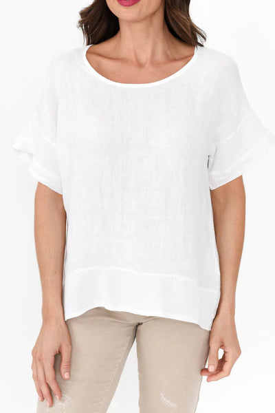 Phibi Mesh Detail Linen Top White