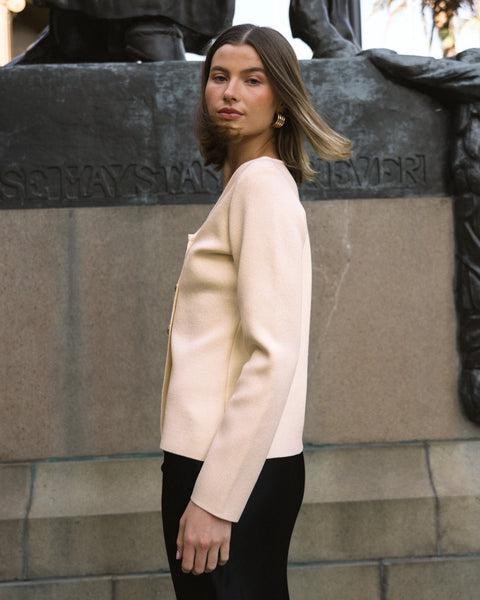 Joanna Asymmetrical Knit Top Beige