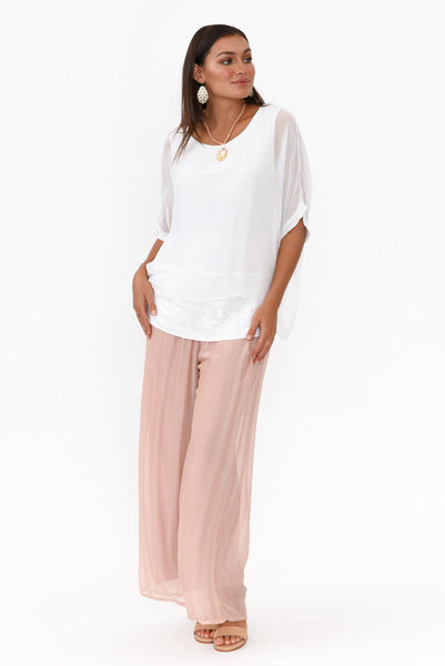Emma White Silk Sequins Top