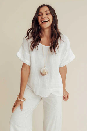 Phibi Mesh Detail Linen Top White