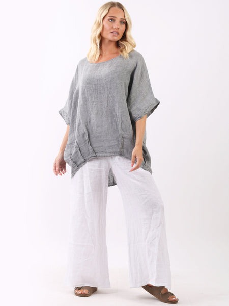 Farida Linen Top Grey