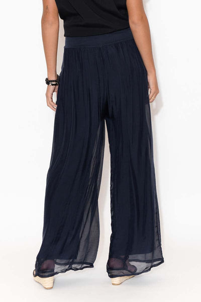 Pera Silk Pants Navy