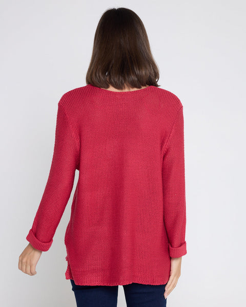 Rana Cotton Knit Top Raspberry Red