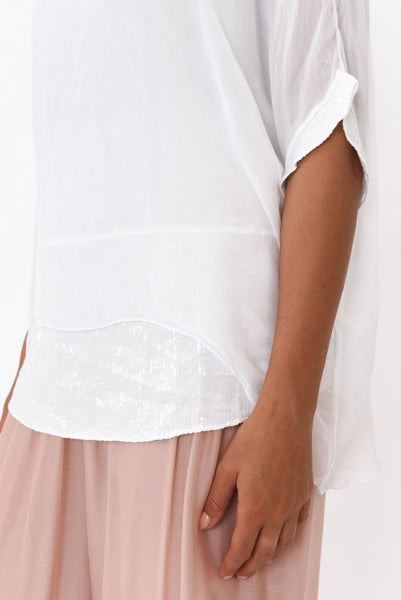Emma White Silk Sequins Top