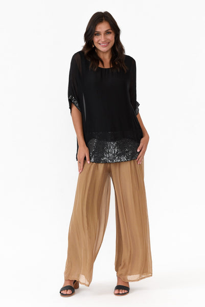 Emma Black Silk Sequins Top