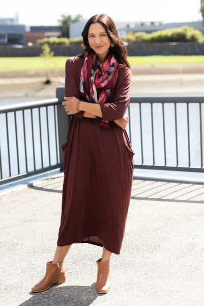 Sally Crinkle Cotton Dress Burgundy