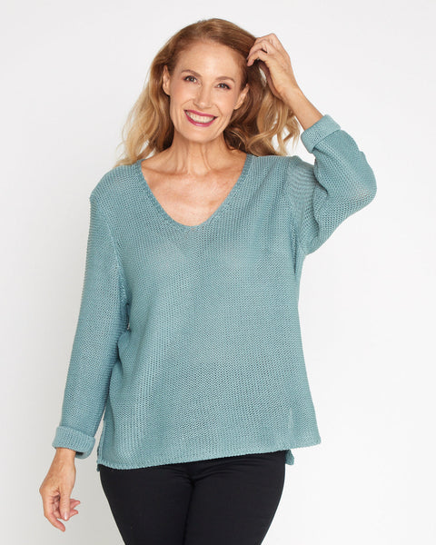 Rana Cotton Knit Top Duck Egg Blue