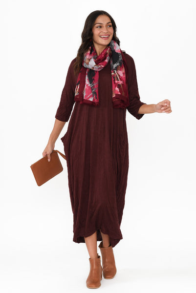 Sally Crinkle Cotton Dress Burgundy