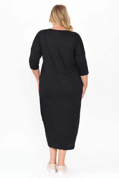 Sally Crinkle Cotton Dress Black