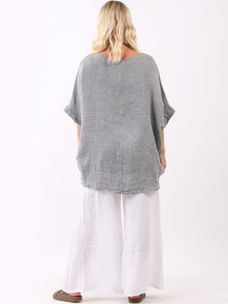 Farida Linen Top Grey