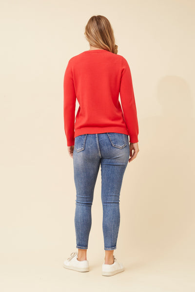 Maria Diamond Pattern Knit Pullover Red