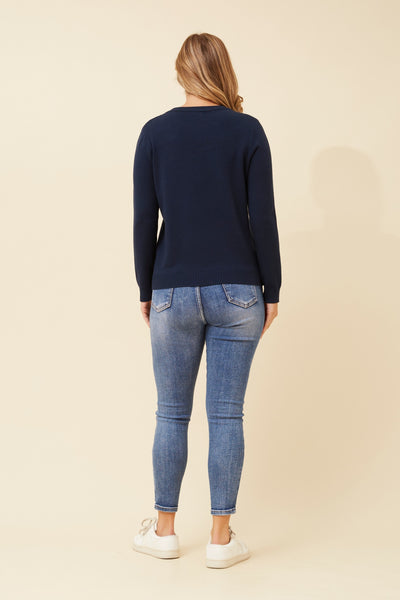 Maria Diamond Pattern Knit Pullover Navy