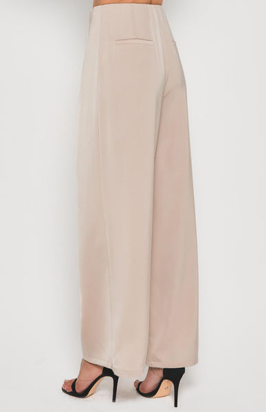 Aurora Wide Leg Satin Pants Beige