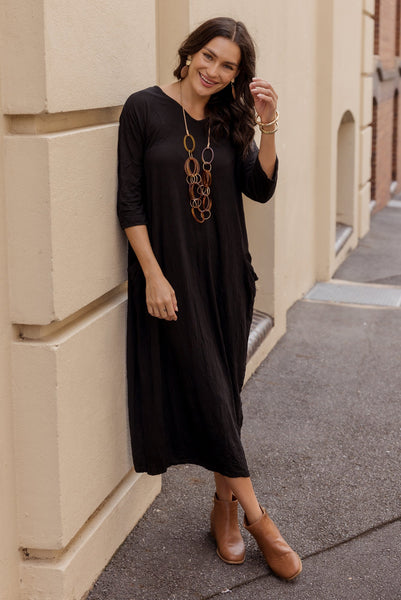 Sally Crinkle Cotton Dress Black