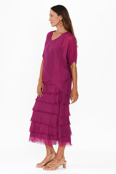 Silk Overlay Dress Magenta