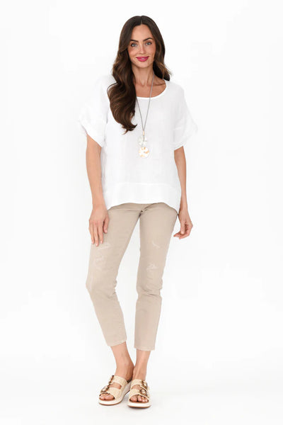 Phibi Mesh Detail Linen Top White