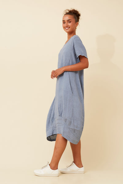Mina Linen Dress Blue