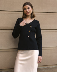 Joanna Asymmetrical Knit Top Black