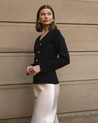 Joanna Asymmetrical Knit Top Black