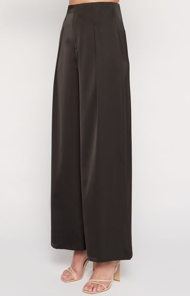 Aurora Wide Leg Satin Pants Black