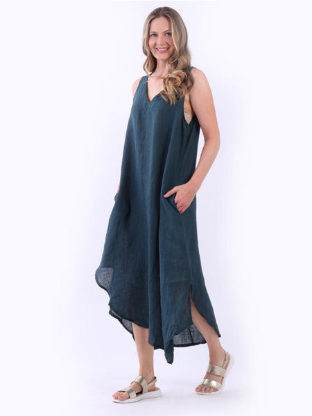 Eva Sleeveless Linen Dress Forest Green