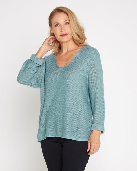 Rana Cotton Knit Top Duck Egg Blue