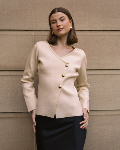 Joanna Asymmetrical Knit Top Beige