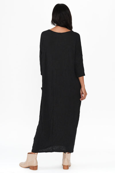 Sally Crinkle Cotton Dress Black