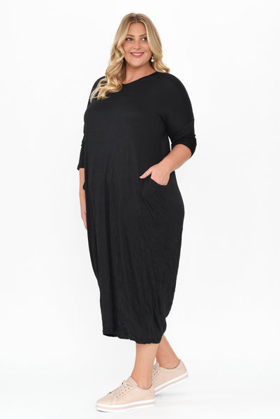 Sally Crinkle Cotton Dress Black