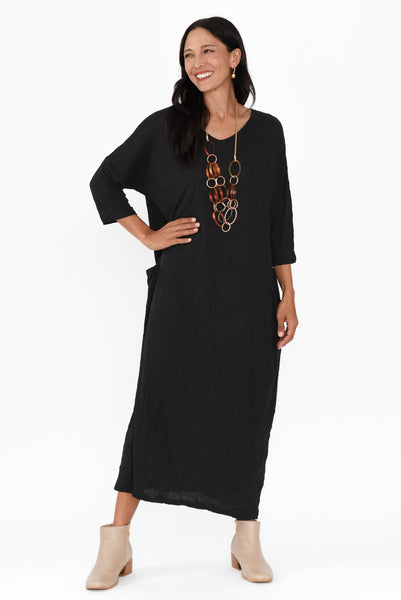 Sally Crinkle Cotton Dress Black