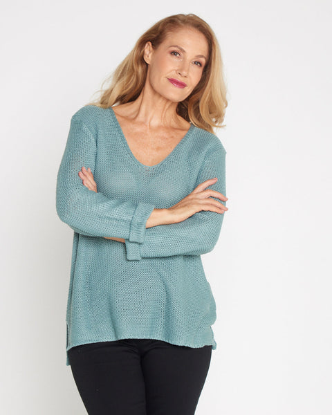 Rana Cotton Knit Top Duck Egg Blue