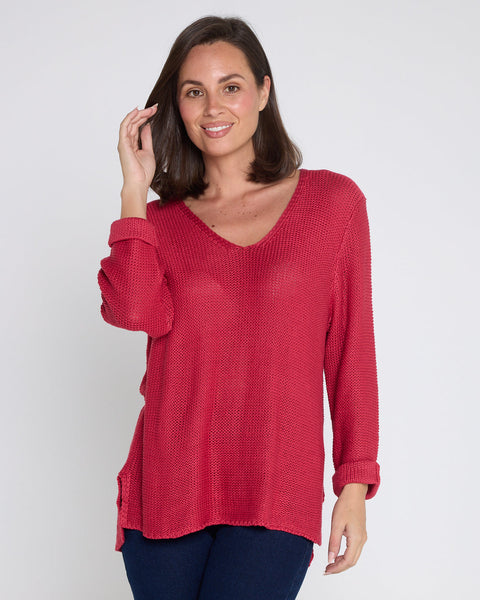 Rana Cotton Knit Top Raspberry Red