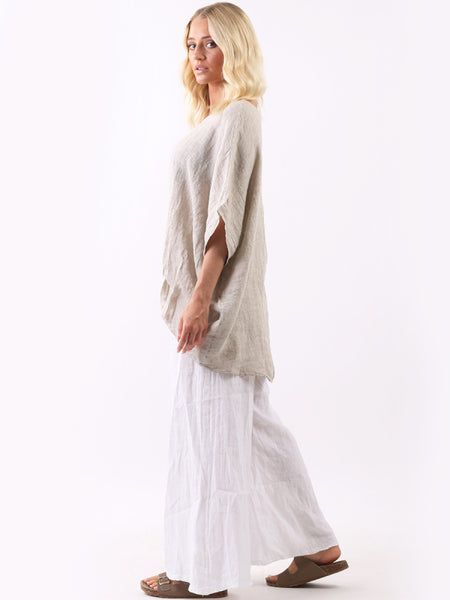 Farida Linen Top Beige