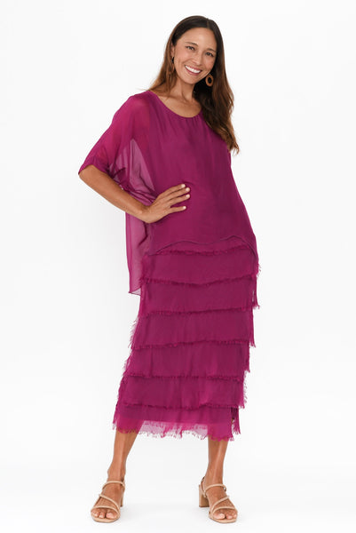 Silk Overlay Dress Magenta