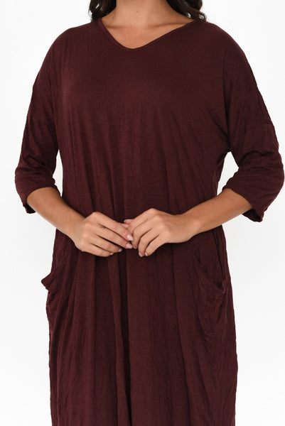 Sally Crinkle Cotton Dress Burgundy