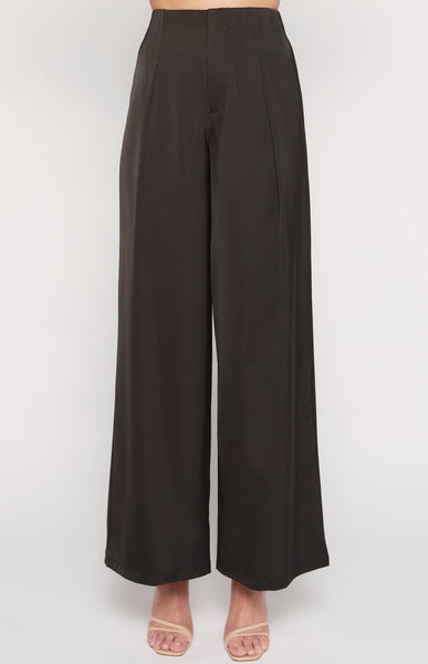 Aurora Wide Leg Satin Pants Black