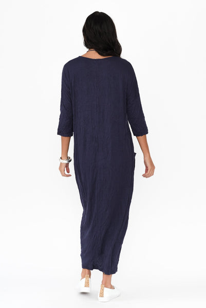 Sally Crinkle Cotton Dress Navy