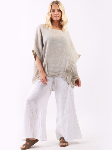 Farida Linen Top Beige
