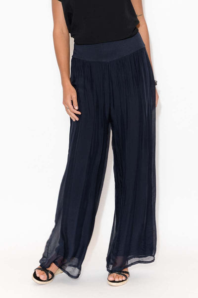 Pera Silk Pants Navy