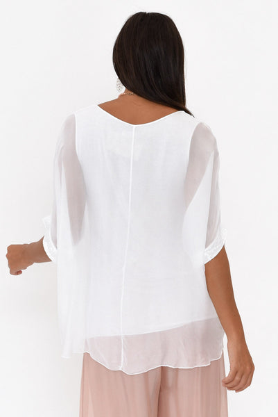 Emma White Silk Sequins Top