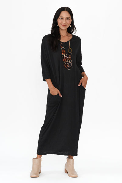 Sally Crinkle Cotton Dress Black