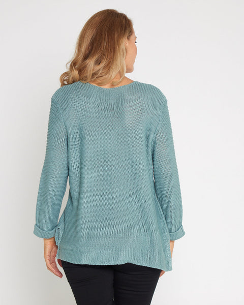 Rana Cotton Knit Top Duck Egg Blue