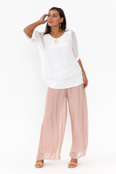 Emma White Silk Sequins Top